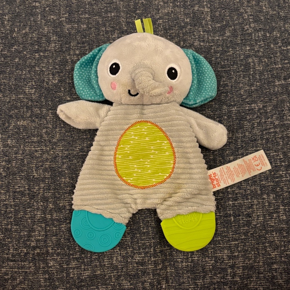Adorable Gray Elephant Plush Toy with Green and Blue Accents
